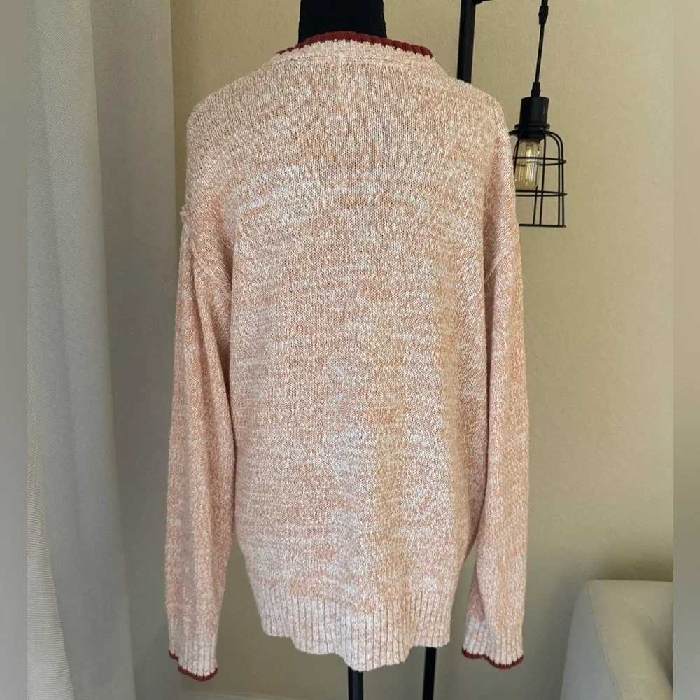 BDG Clark Oversized Cotton Sweater Small Cream Red Crewneck Streetwear